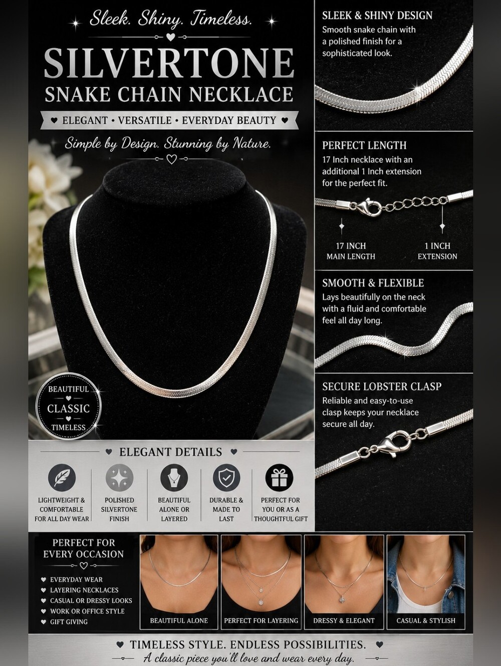 Snake Chain Necklace - Silver